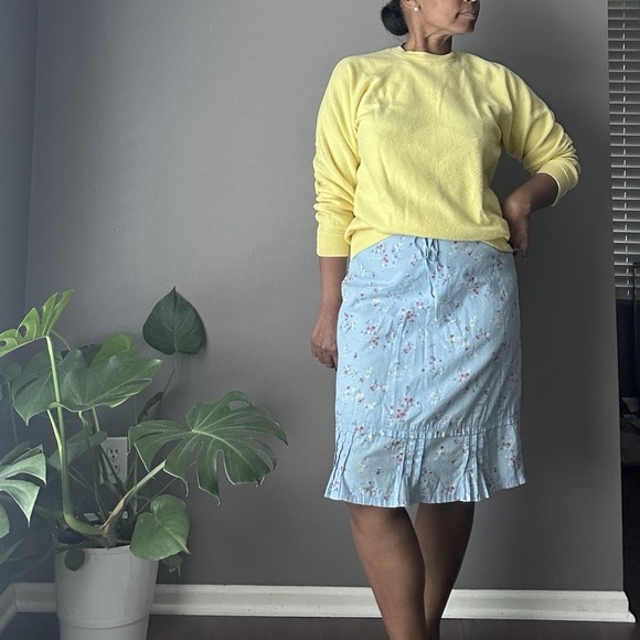 OshKosh B'gosh Dresses & Skirts - OshKosh Floral Midi Skirt Women's‎ Size 12 Blue 100% Cotton Drawstring Pleated